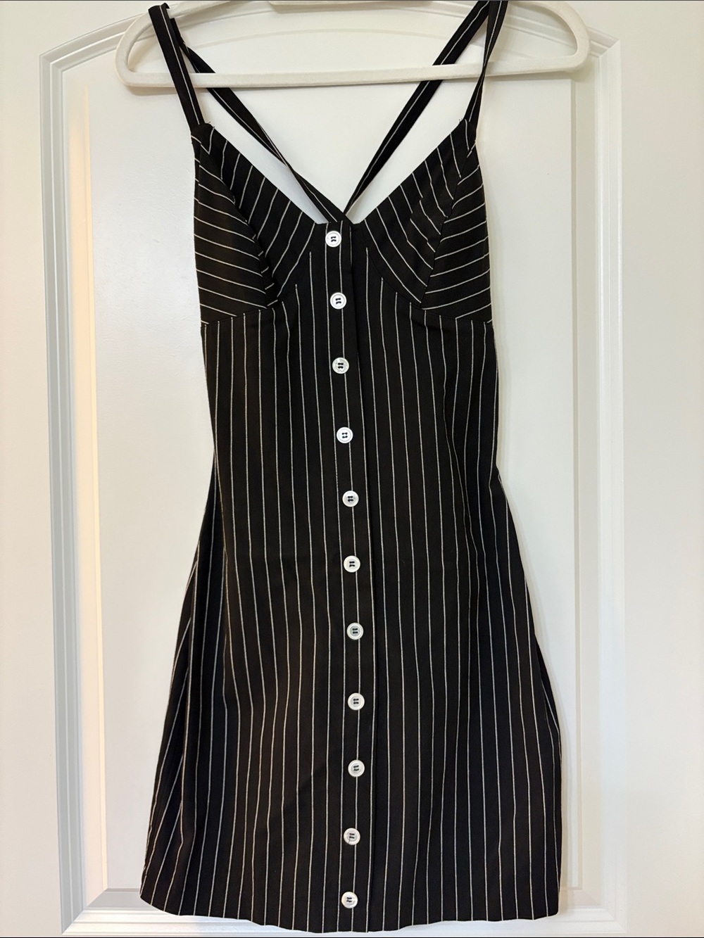 Betsey Johnson luxe Pinstripe Button-Front Mini Dress